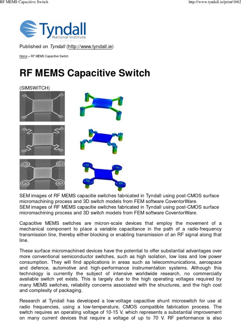 Low-Voltage RF MEMS Capacitive Switch | PDF | Microelectromechanical ...