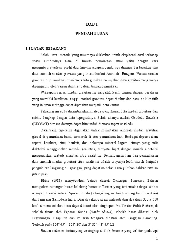 Pemodelan 2 Dimensi Cekungan Sumatra Bagian Selatan Metode Gravitasi Gambar