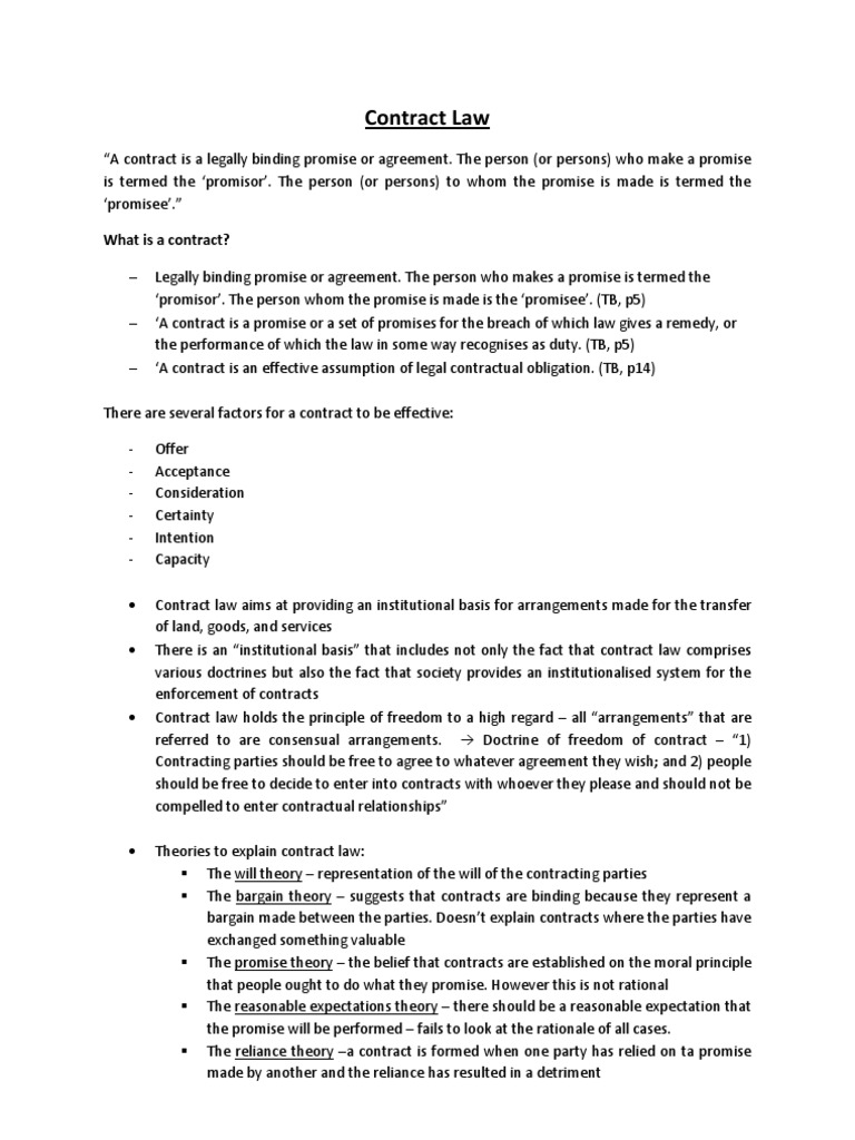Contract Law Notes Offer And Acceptance Common Law - 