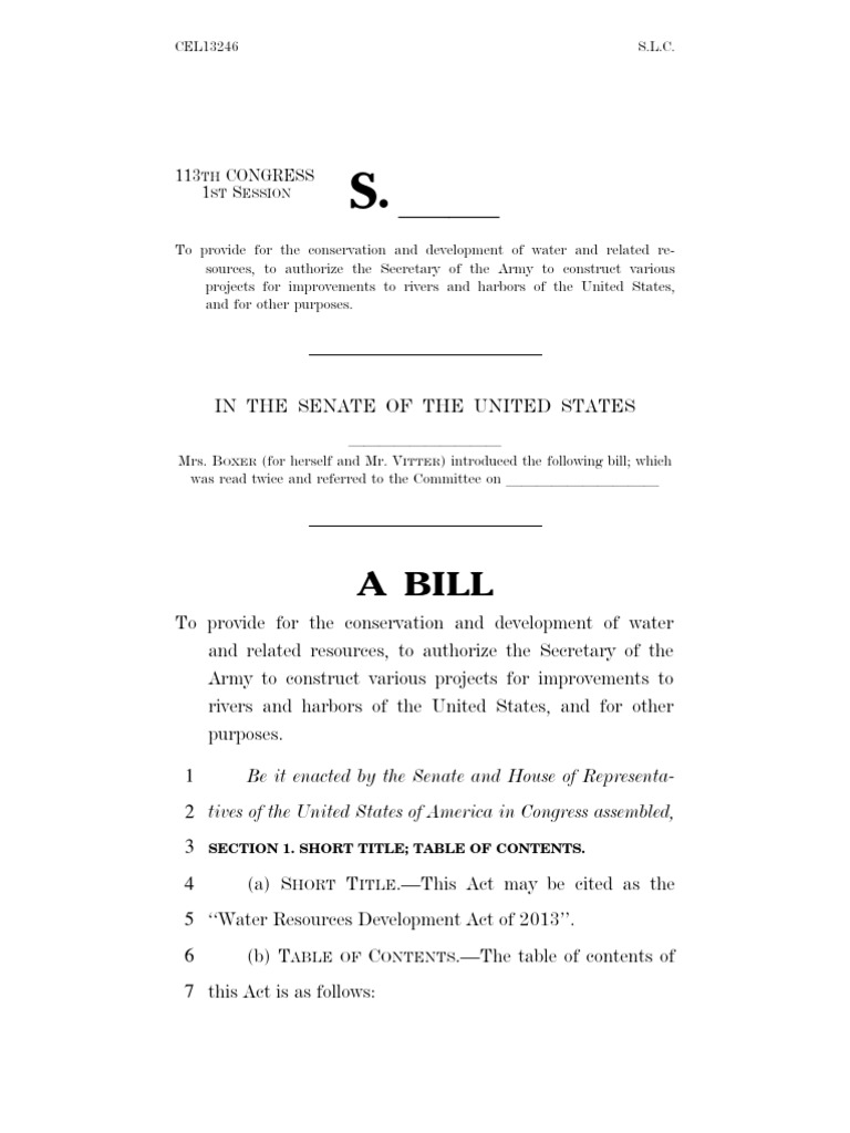 A Bill: 113 Congress 1 S | PDF | United States Army Corps Of Engineers ...