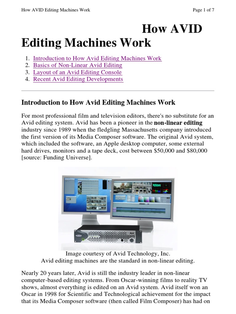 Introduction To How Avid Editing Machines Work PDF Videotape