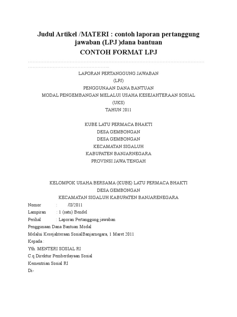 Contoh Lpj Dana Bantuan Rtf