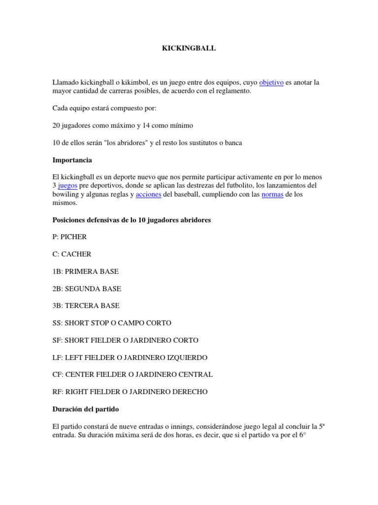 Reglas y características del Kickingball | PDF | Lanzador | Deportes de ...