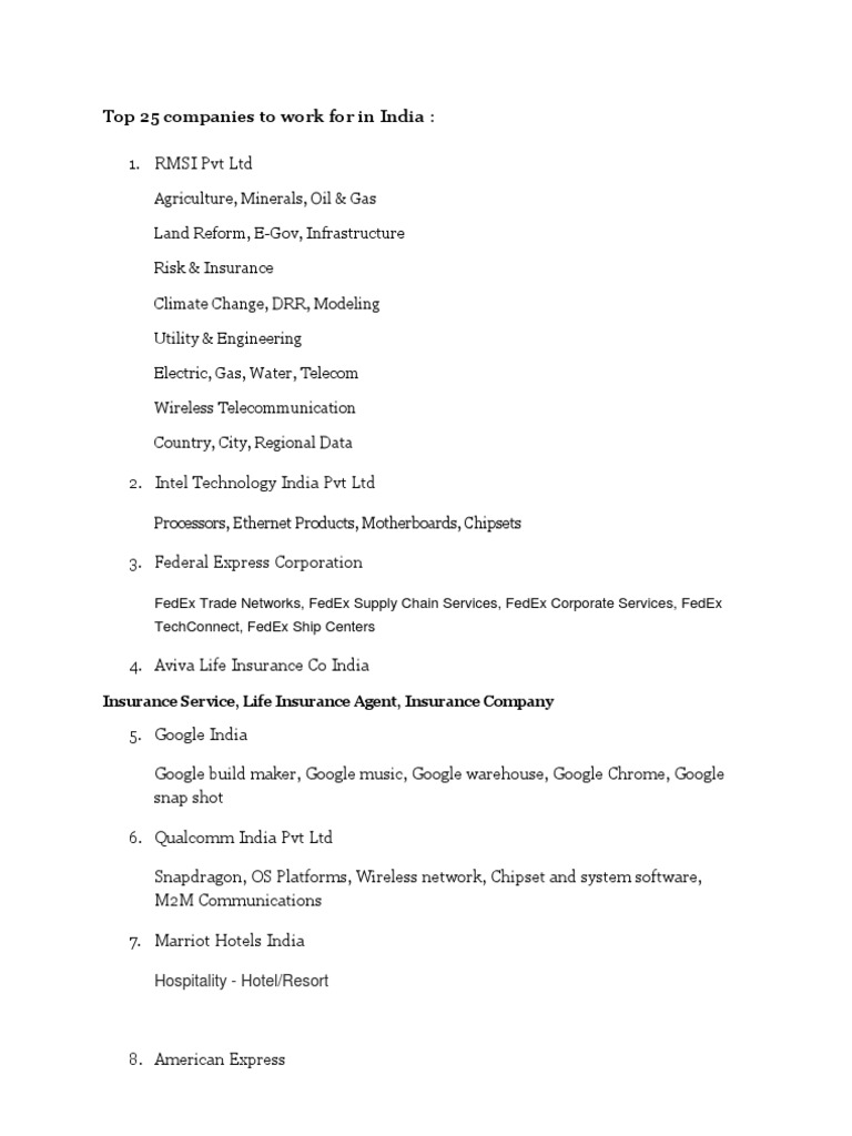 Top 25 Companies To Work For in India:: Processors, Ethernet Products ...