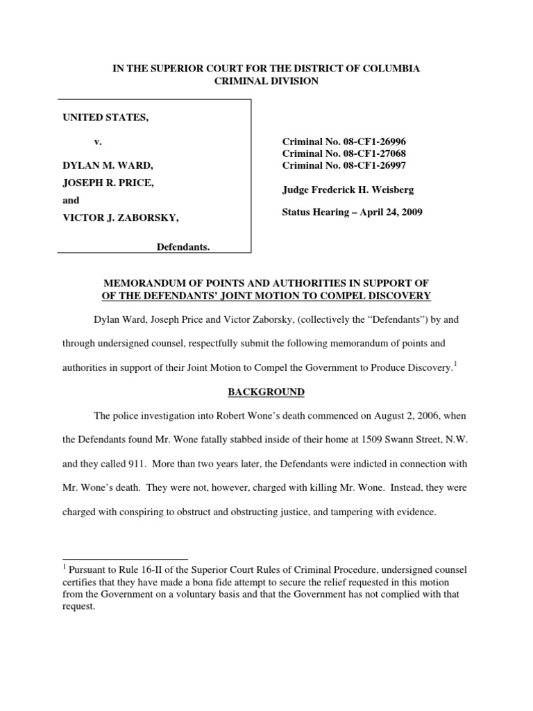 Defendants' Motion to Compel Discovery Prosecutor Discovery (Law)