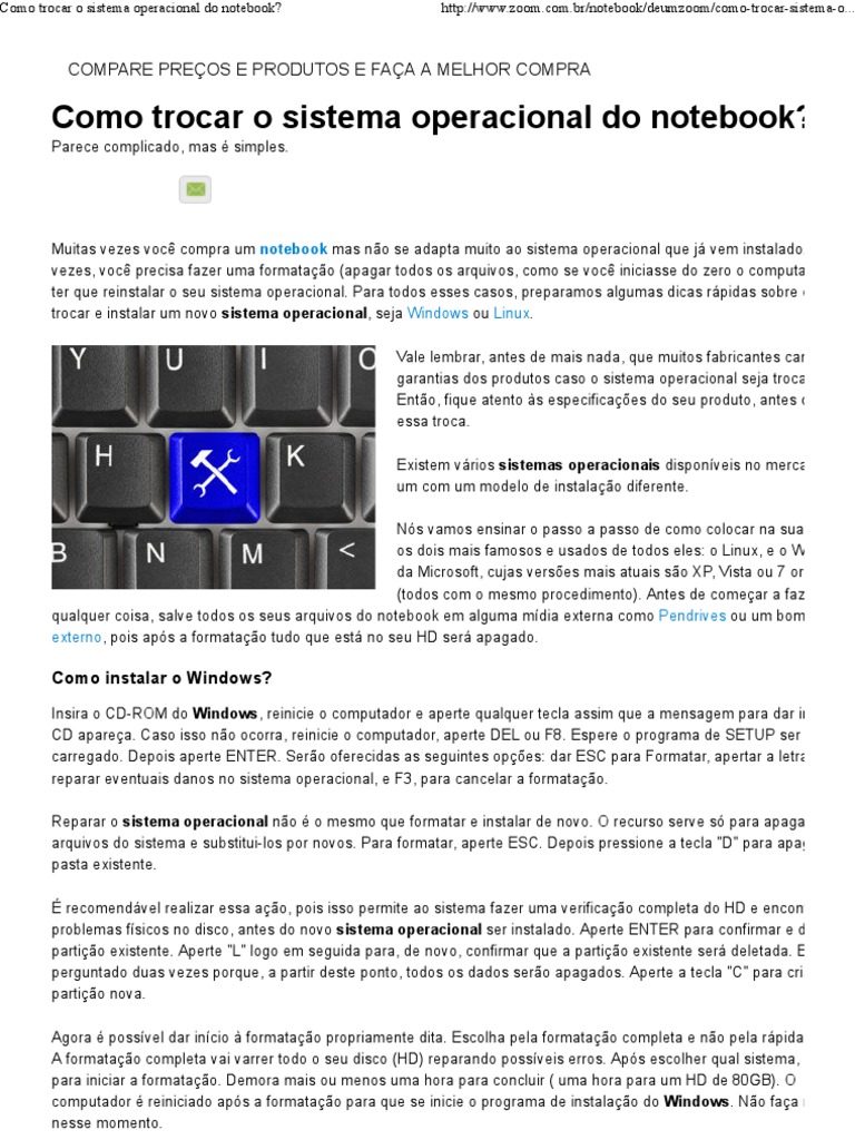 Como Trocar O Sistema Operacional Do Notebook