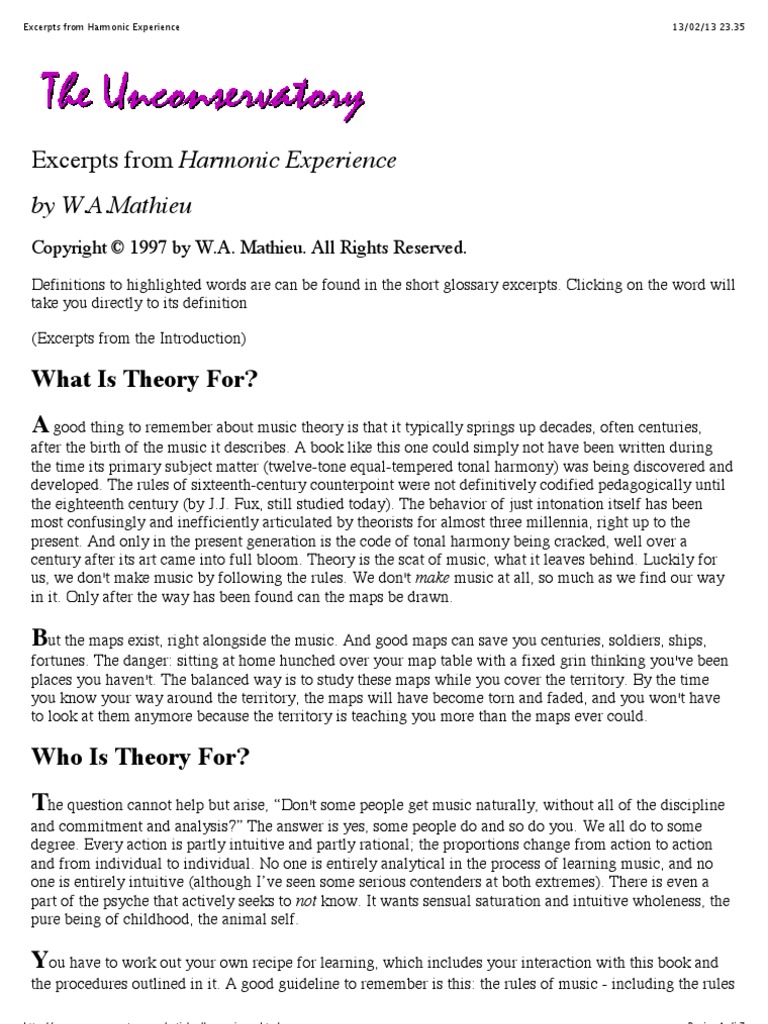 Excerpts From Harmonic Experience PDF Harmony Mind