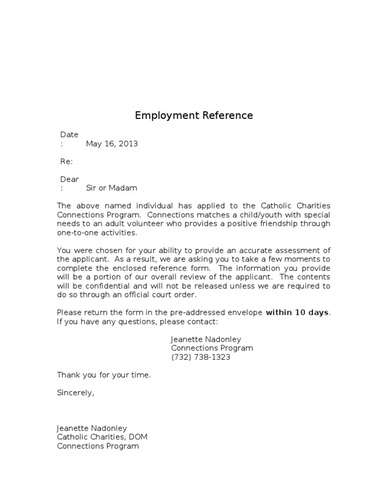 cover letter of reference