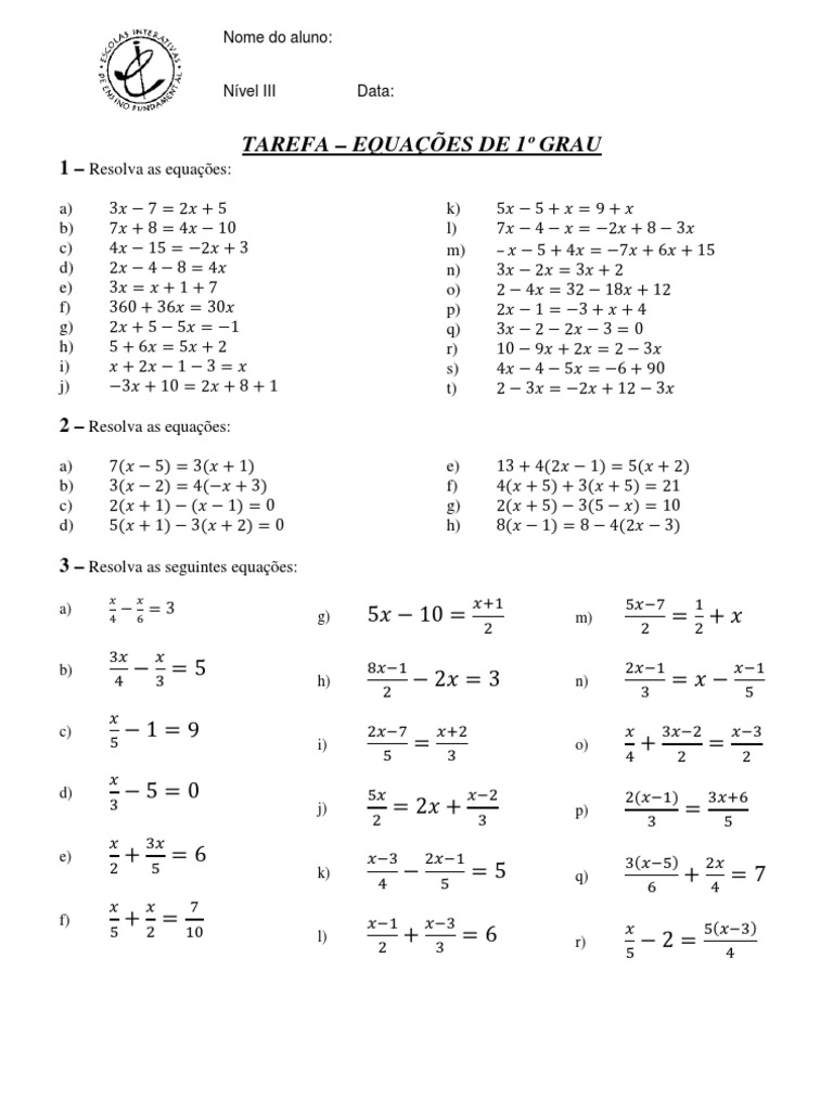 equações do 1 grau com fração exercicios resolvidos