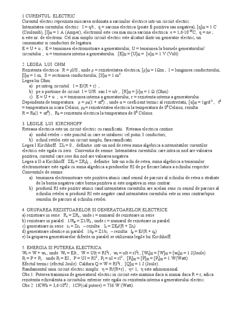Formule ELECTRICITATE | PDF