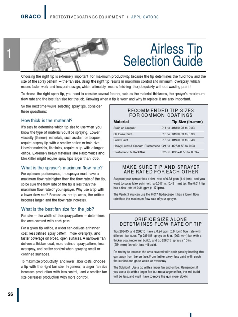 Graco Airless Tip Selection Guide Paint Pounds Per Square Inch