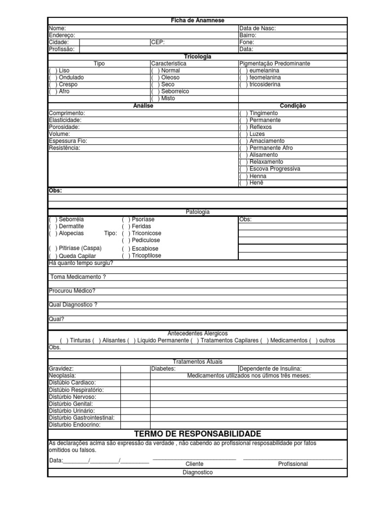 2 Bloco De Anamnese Para Procedimento Capilar Ficha Completa