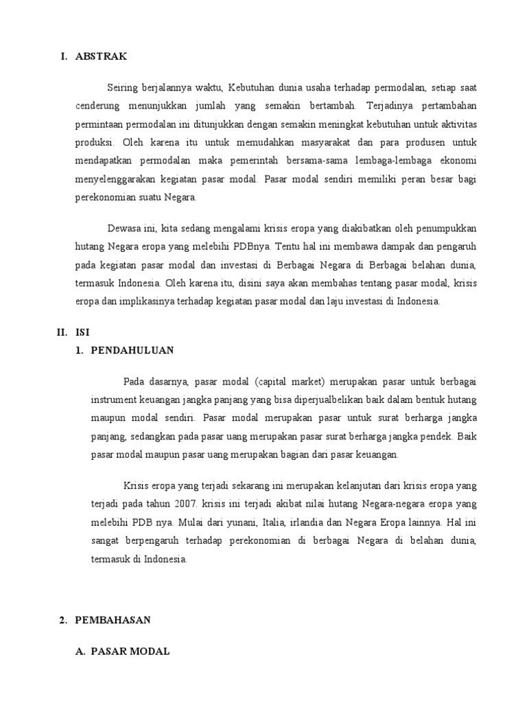 Pengaruh Krisis Eropa Terhadap Perkembangan Pasar Modal Di