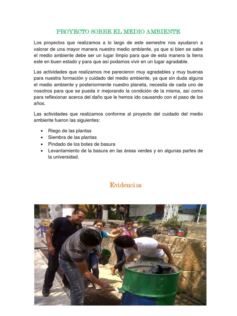 Proyecto de Cuidado del Medio Ambiente | PDF | Ciencia y matemáticas
