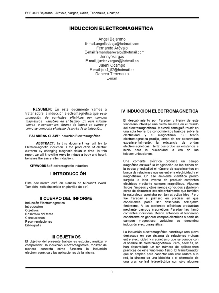Induccion Electromagnetica | PDF | Campo magnético | Corriente eléctrica