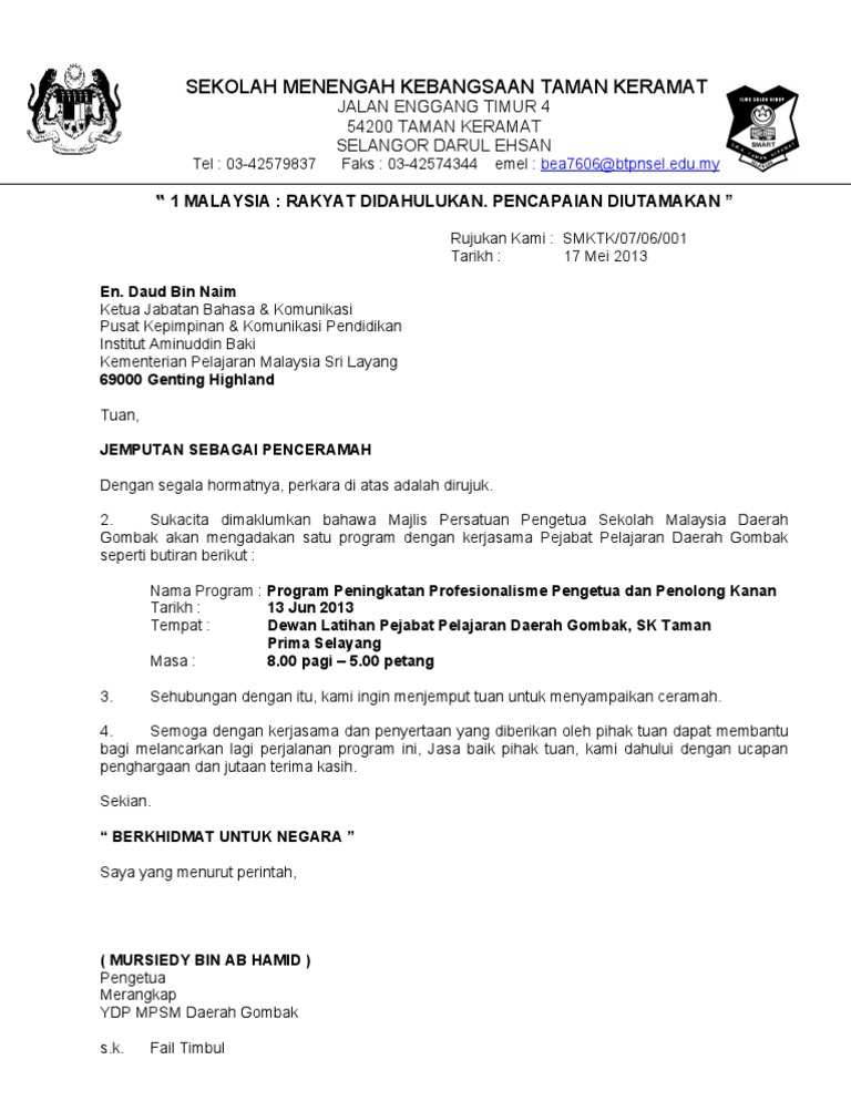 Surat Rasmi Permohonan Kepada Yb - Surat Rasmi B