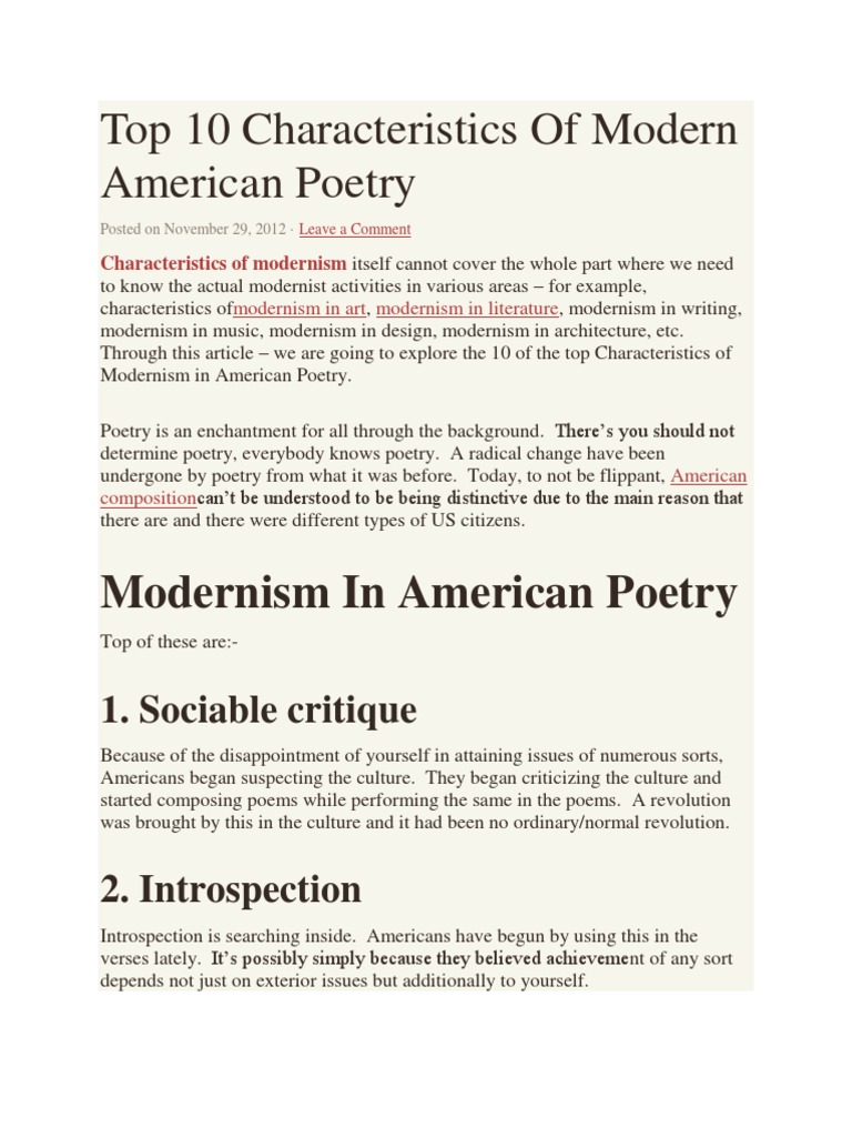 essay on the characteristics of modern poetry