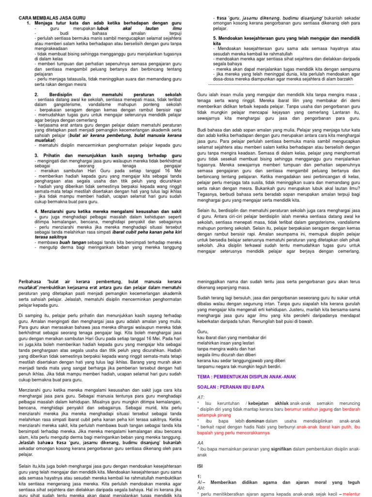 Teks Pidato Bertajuk Caracara Menghormati Guru Tahun 5