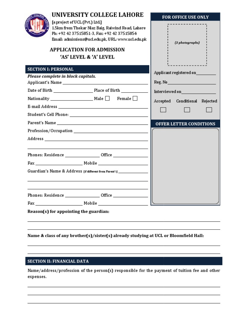 UCL Admission Application Form | PDF | University College London | Test ...