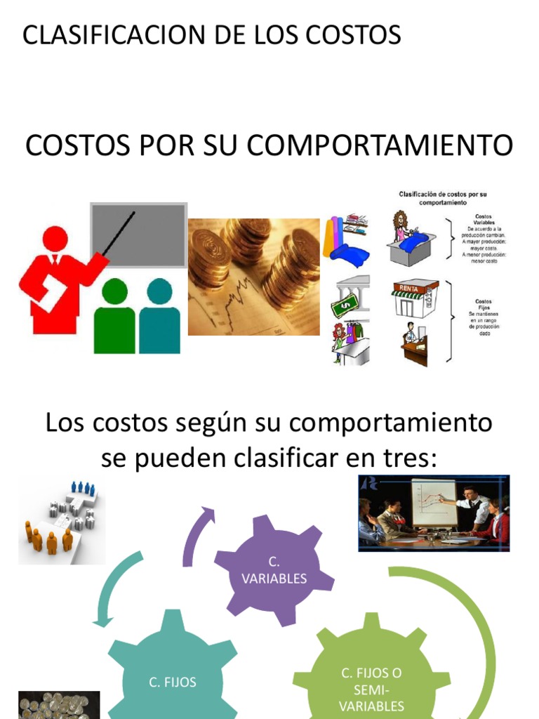 costos variables,costos fijos, costos semivariables o semifijos.