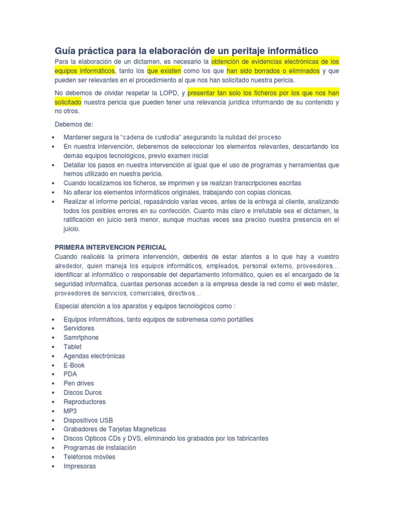 Guía Práctica para La Elaboración de Un Peritaje Informático | PDF ...