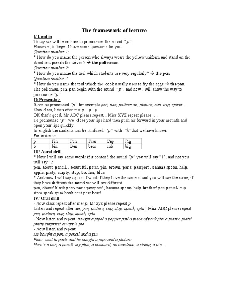 The Framework of Lecture: I/ Lead in | PDF | Language Arts & Discipline ...