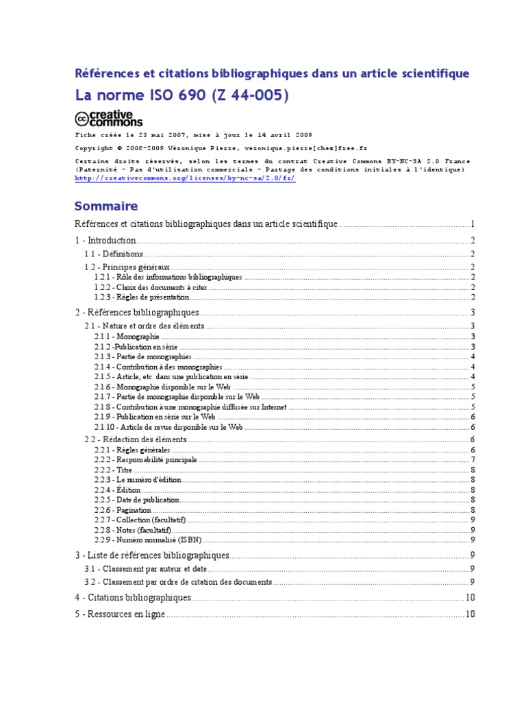La Norme Iso 690 Z 44 005 References Et Citations Bibliographiques Dans Un Article Scientifique
