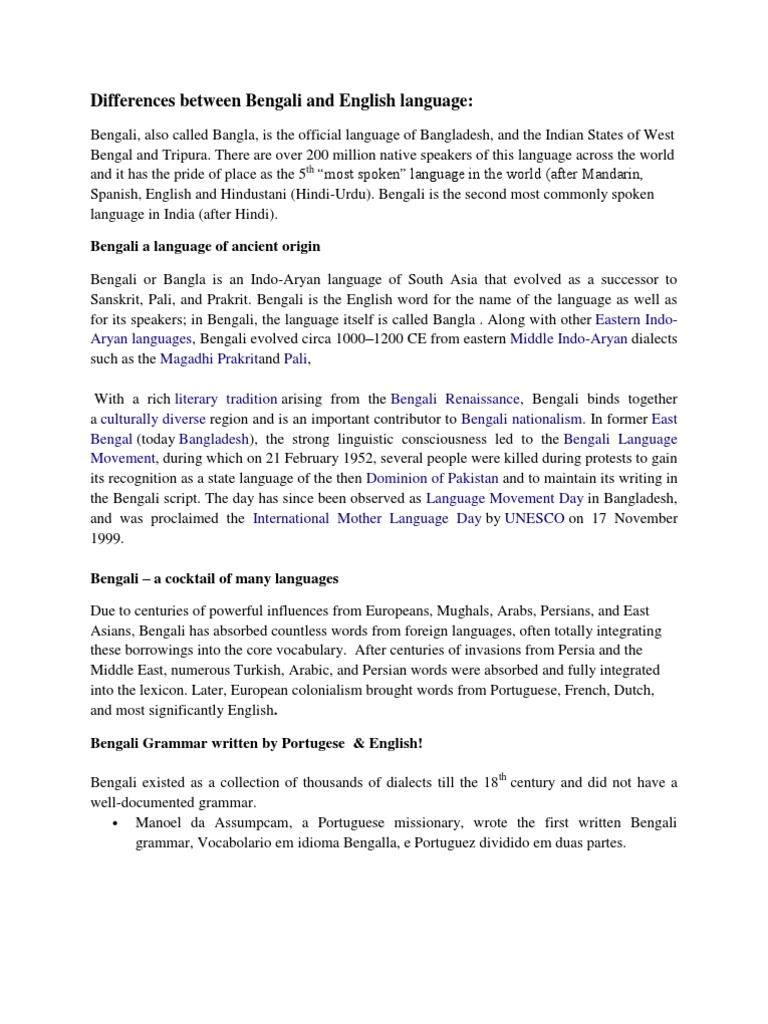 Bengali vs English Language Differences | PDF | Semiotics | Linguistic ...