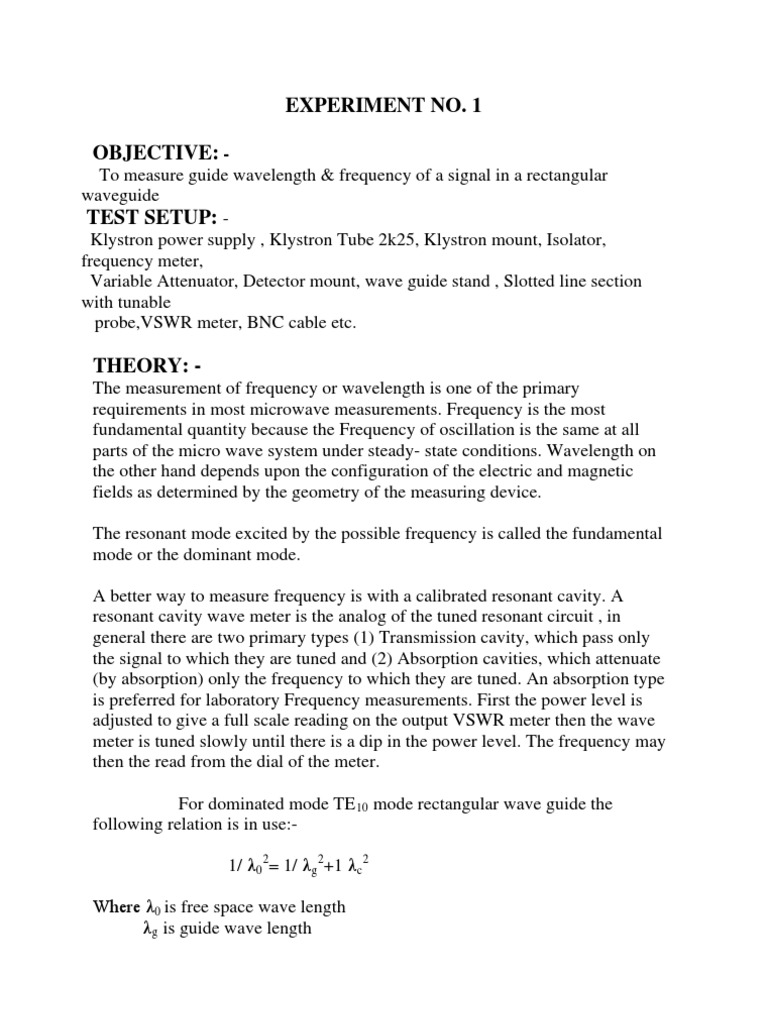 Measuring Guide Wavelength in Rectangular Waveguide | PDF | Waveguide ...