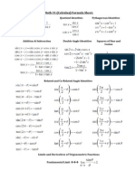 Calculus Formula Test Sheet