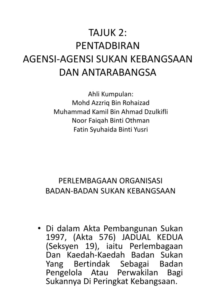 Pentadbiran Agensi Sukan Pdf