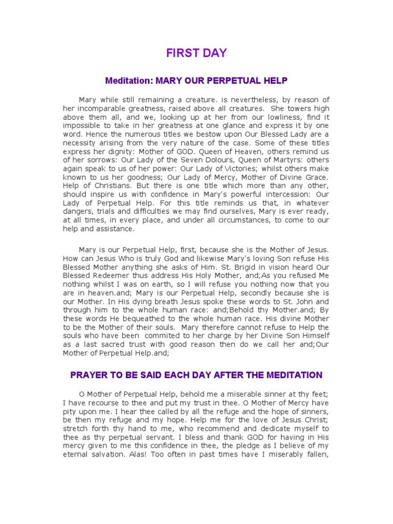 Novena To Mother of Perpetual Help | PDF | Mercy | Mary, Mother Of Jesus