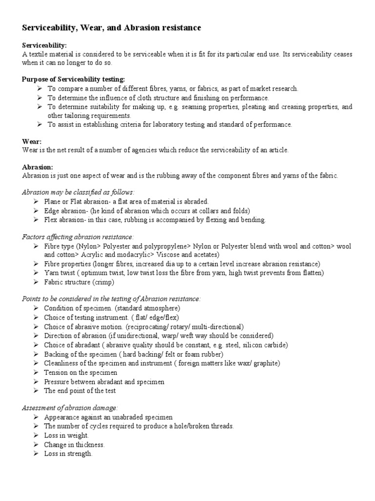 Serviceability Wear And Abrasion Resistance Wear Textiles