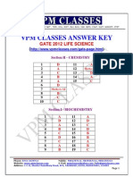 VPM Classes Answer Key: Gate 2012 Life Science