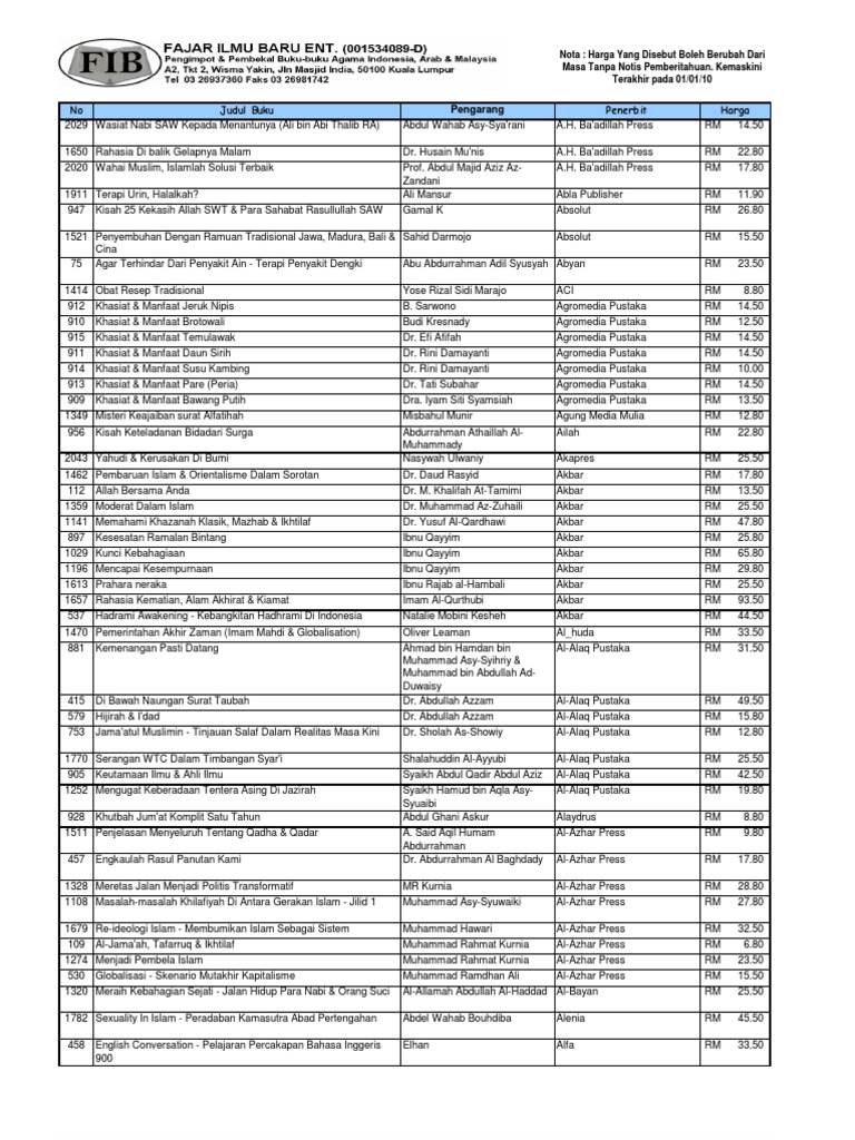 List Buku Fajar Baru