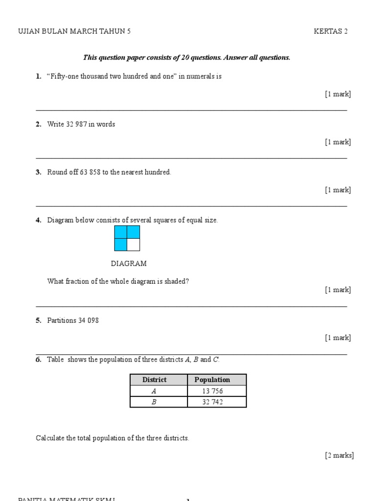 Tahun5 kertas2  Fraction (Mathematics)  Elementary 