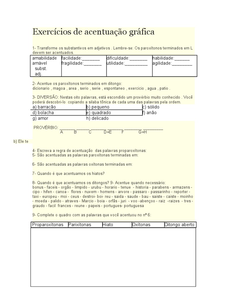 Exercícios de Acentuação Gráfica | PDF | Estresse (Linguística) | Sílaba