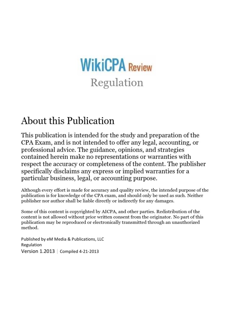 REG Study Guide 4-21-2013 | PDF | Treasury Regulations | Certified ...