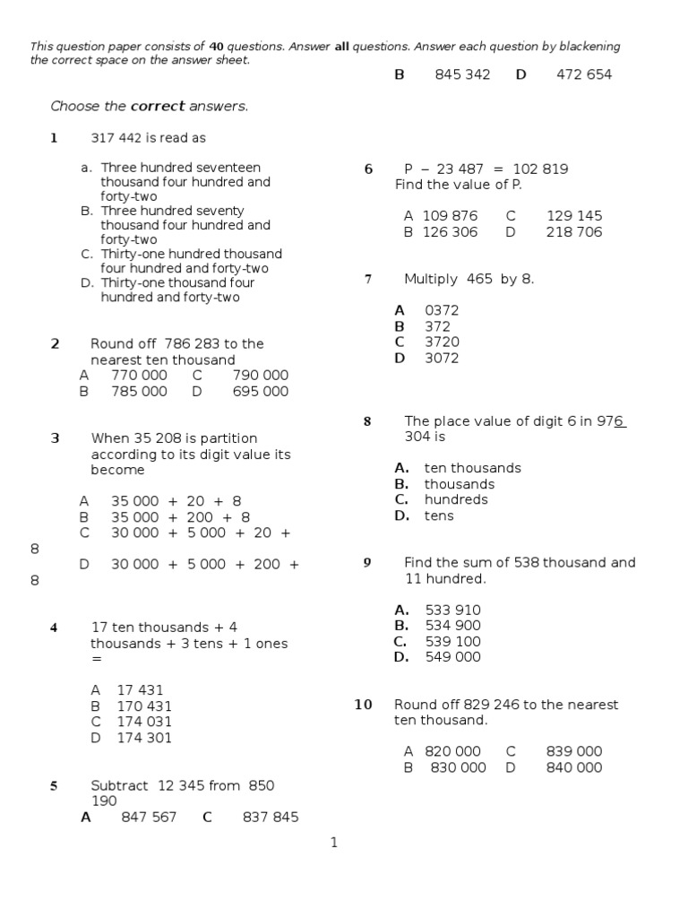 Soalan Ujian Bulanan Mac Matematik Tahun 3 - Contoh Dot