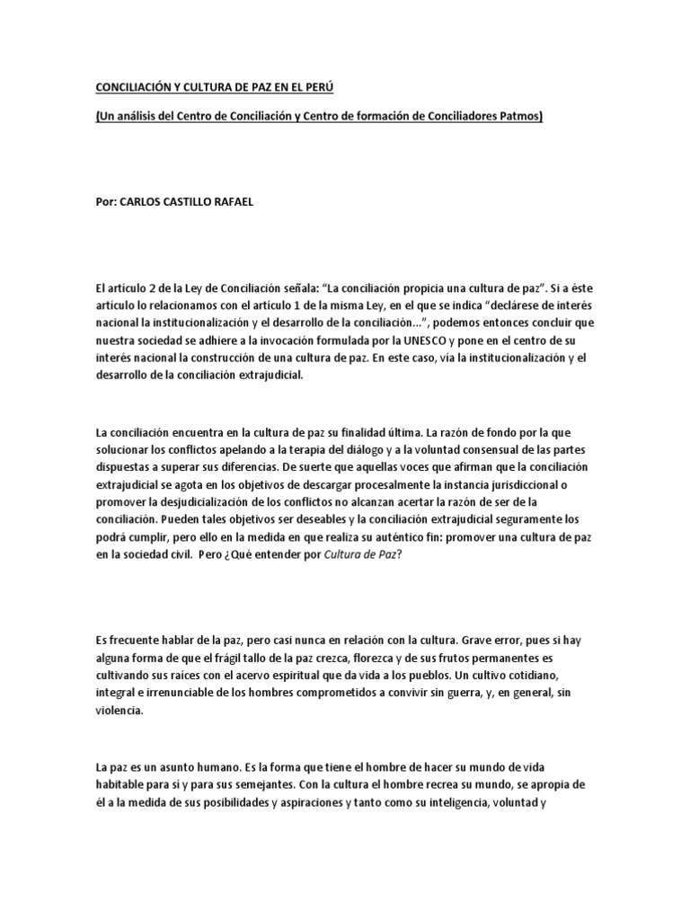 Conciliación y Cultura de Paz en El | PDF | Conflicto (proceso) | Paz