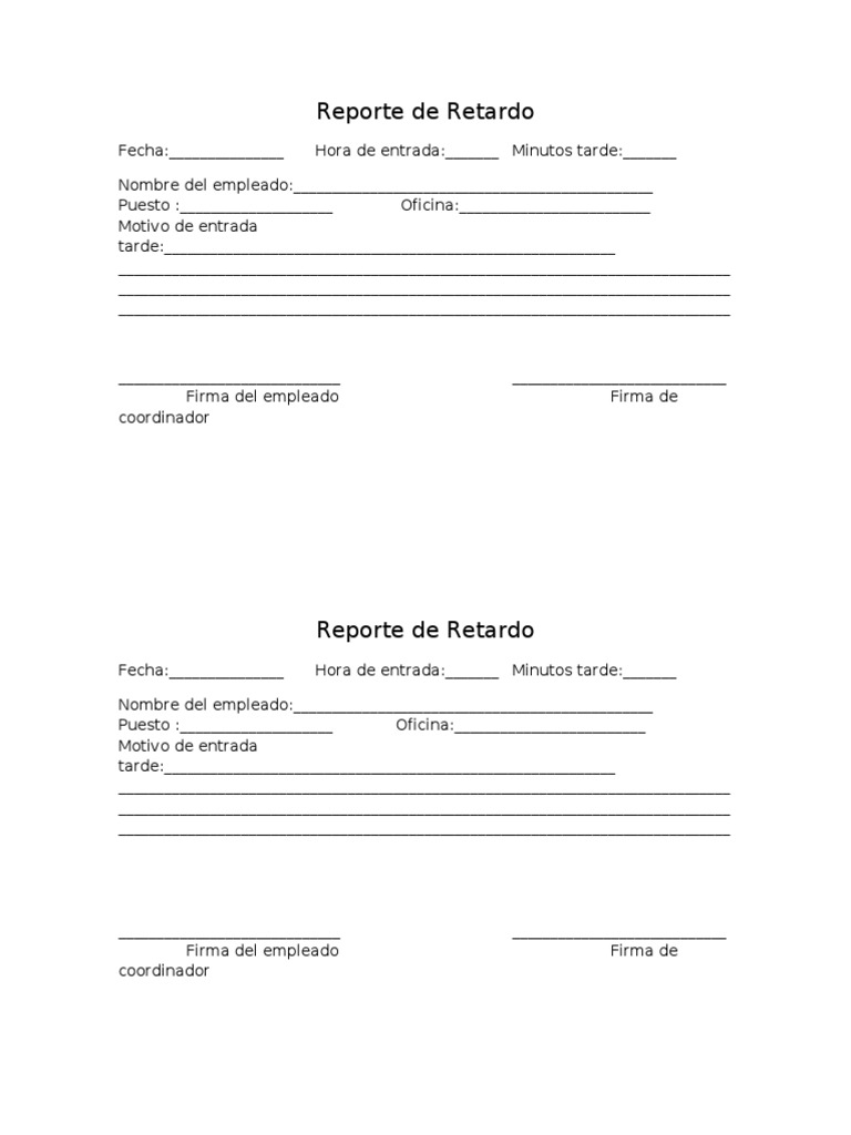 Formato de Reporte de Retardo Laboral | PDF