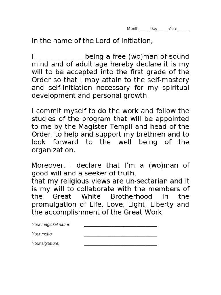Spiritual Order Initiation Pledge | PDF | Lifestyle