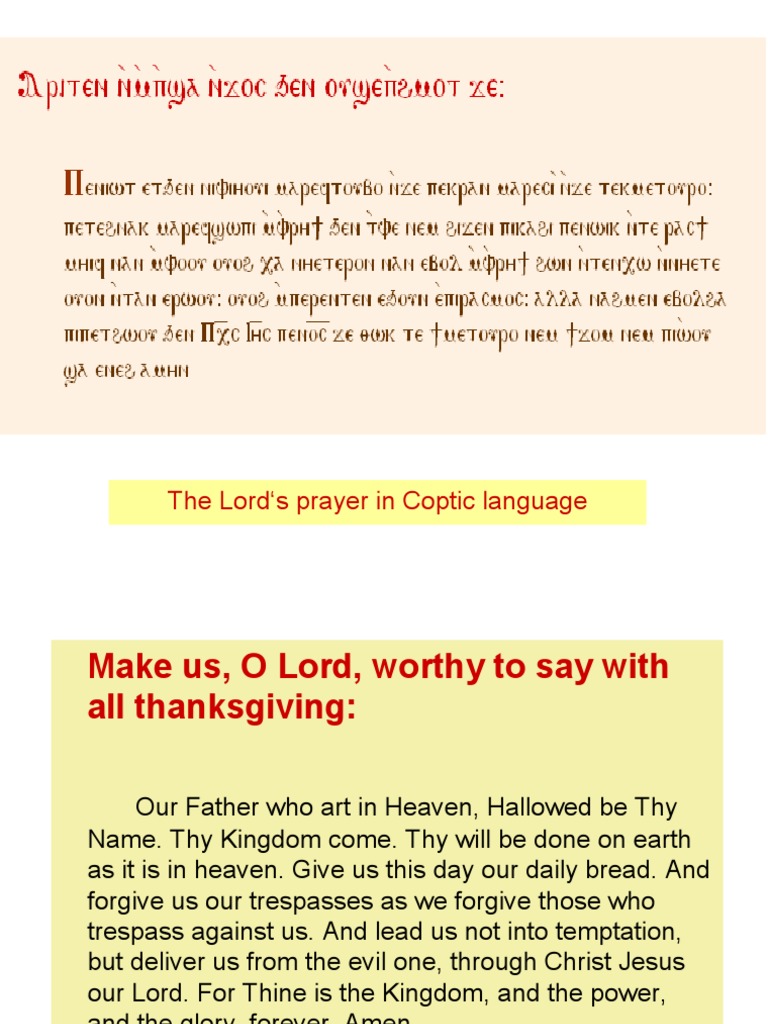 The Lord's Prayer Coptic, English & Arabic | PDF