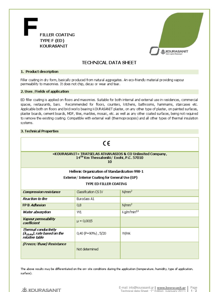 Tds - Filler Coating Type F (Ed) 03-04-2012 | PDF | Plaster | Masonry