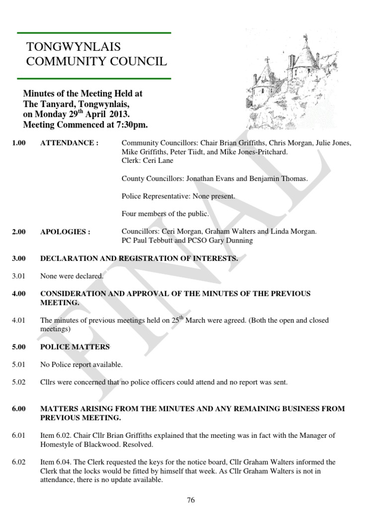 Tongwynlais Community Council Minutes | PDF | Wales | Government