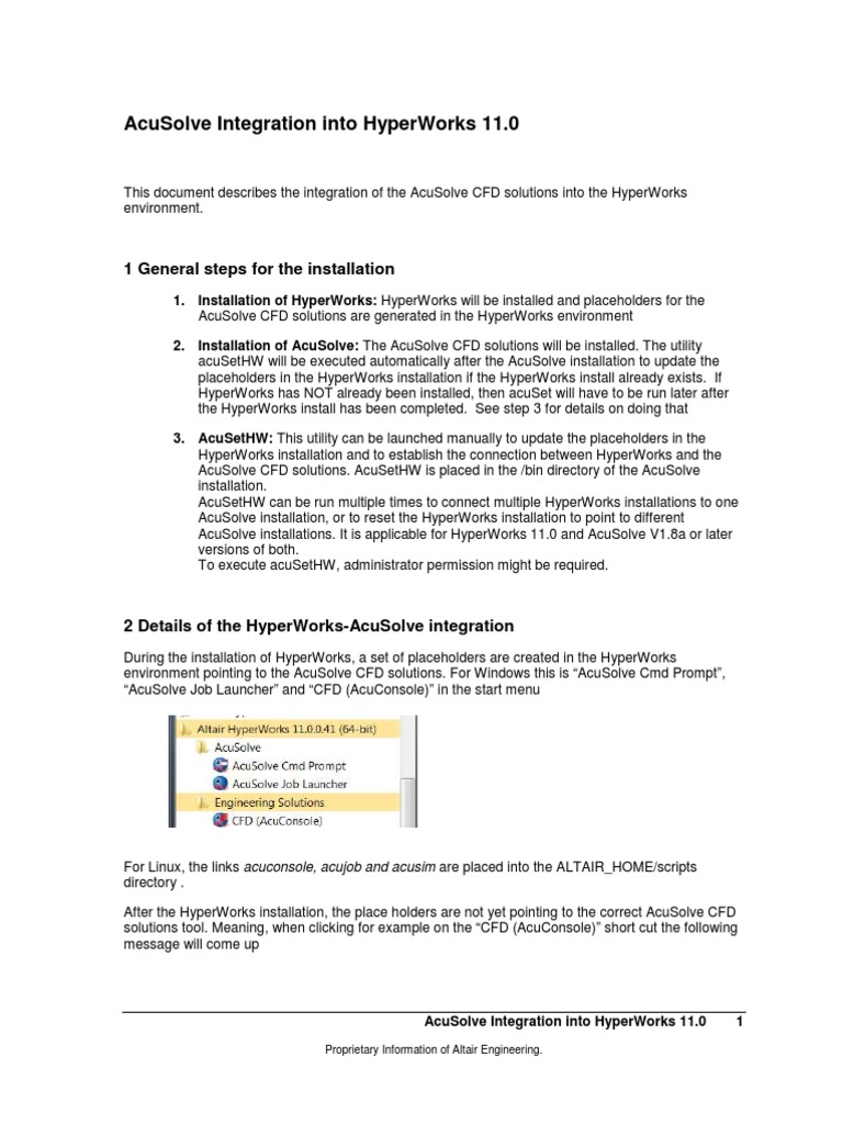HyperWorks 11 AcuSolve Integration Guide | PDF | Command Line Interface ...