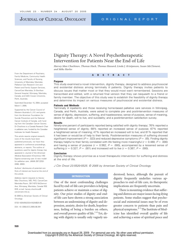 Chochinov Dignity Therapy | PDF | Palliative Care | End Of Life Care