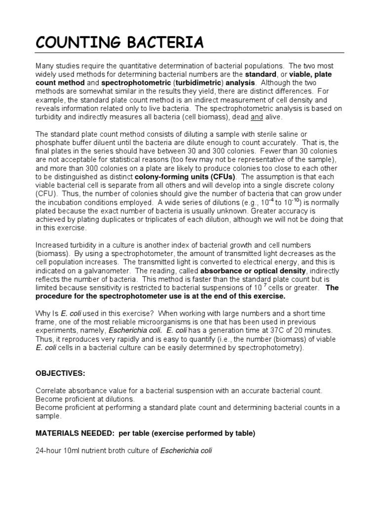 Bacterial Counting Techniques | PDF | Science & Mathematics