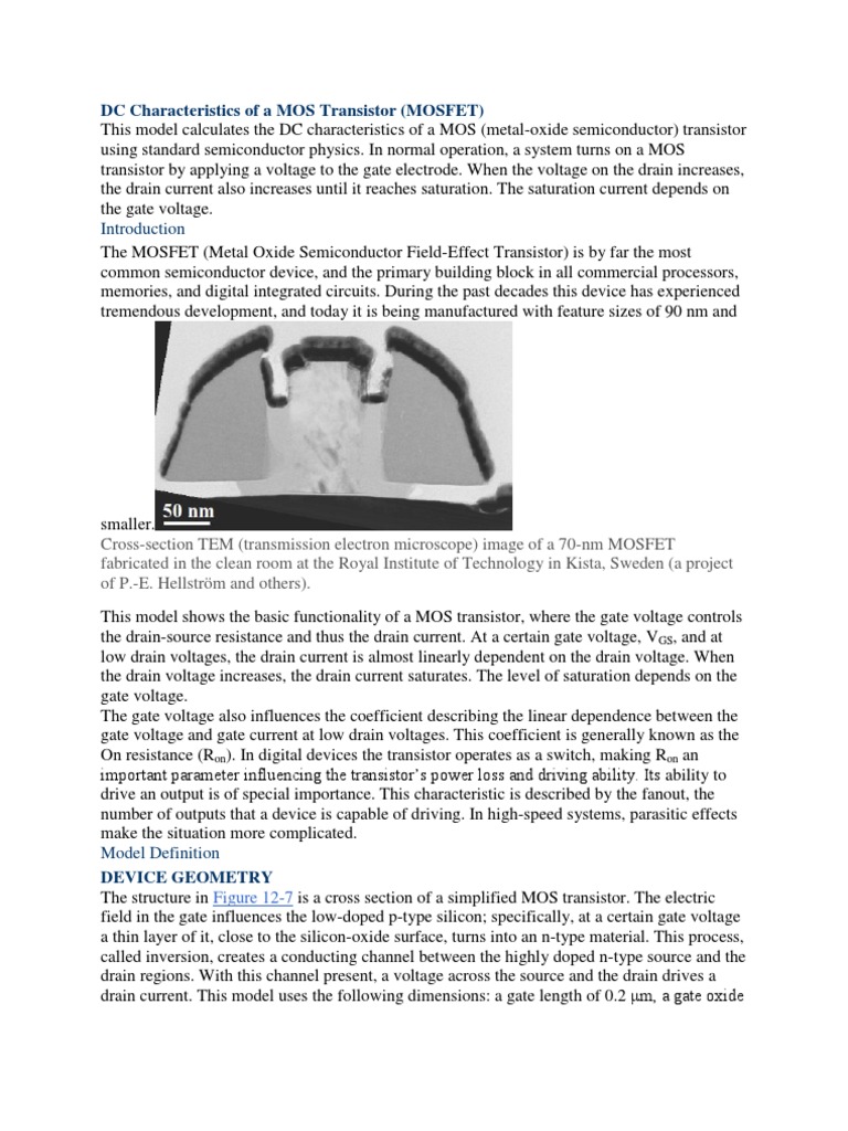 DC Characteristics of A MOS Transistor PDF Mosfet Field Effect