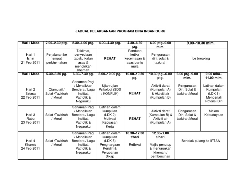 Jadual Program Bina Insan Guru | PDF